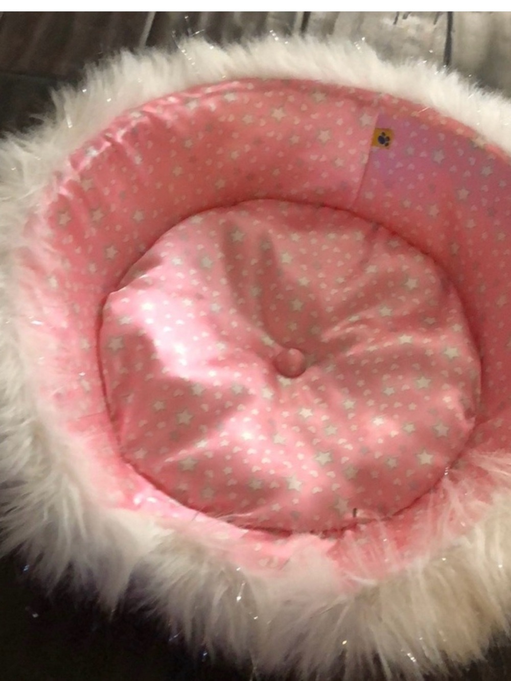 Build-A-Bear Pink Star Print Plush Doll Bed with White Faux Fur Trim